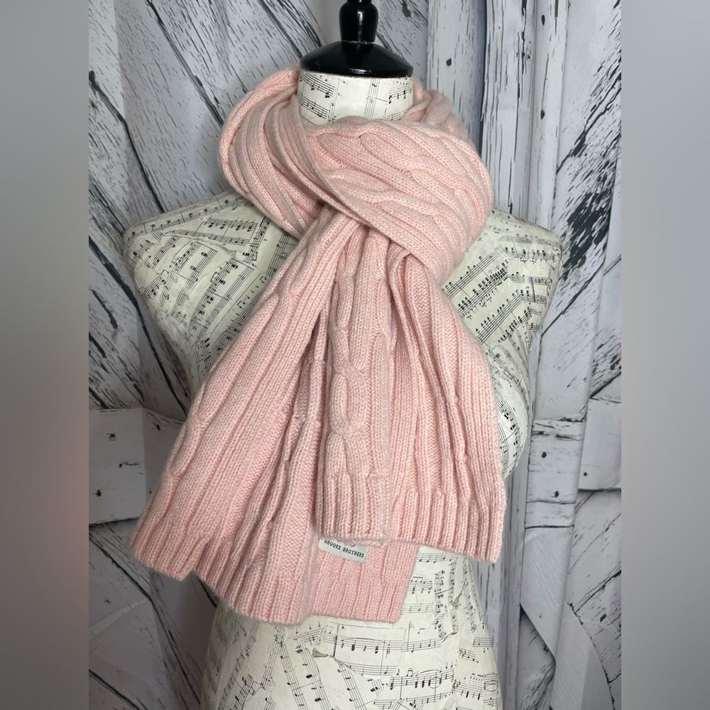 Brooks Brothers Cable Knit Scarf Wool/Cashmere Blend Peach